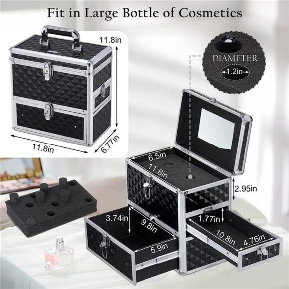 Makeup Train Case Professional Makeup Case Organizer Cosmetic Box with Drawer - Picture 6 of 6